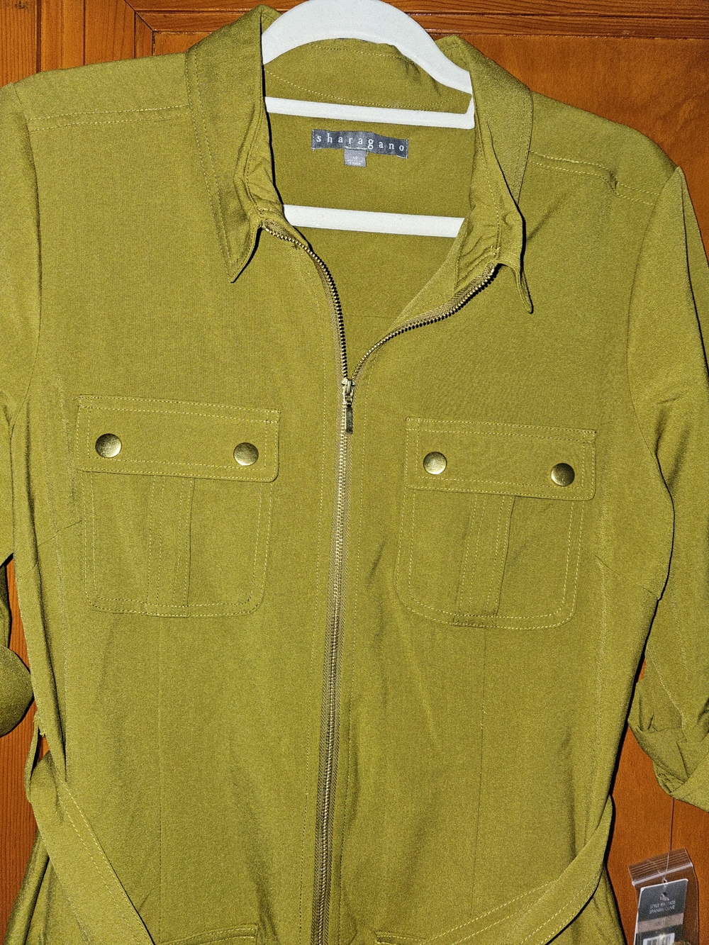 Sharagano Olive Utility Zip-Front Belted Shirt Dress 12 NWT - Picture 7 of 9